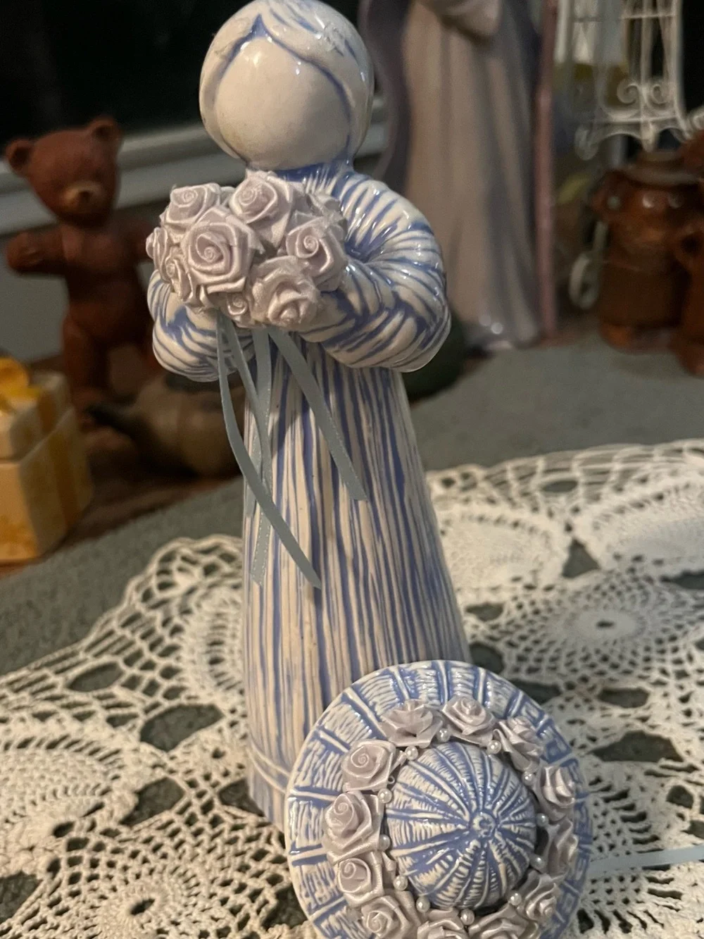 Vintage Ceramic Amish Figurine with Bouquet